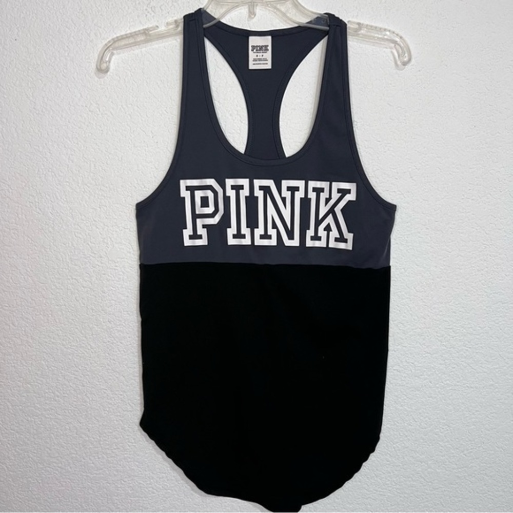 PINK Gray & Black Racer Back Graphic Tank Work Out Top Small